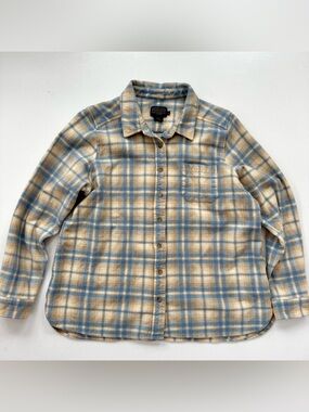 Vintage Pendleton Virgin-Wool Tartan Flannel Shirt YXL Pearl Snap Blue Yellow